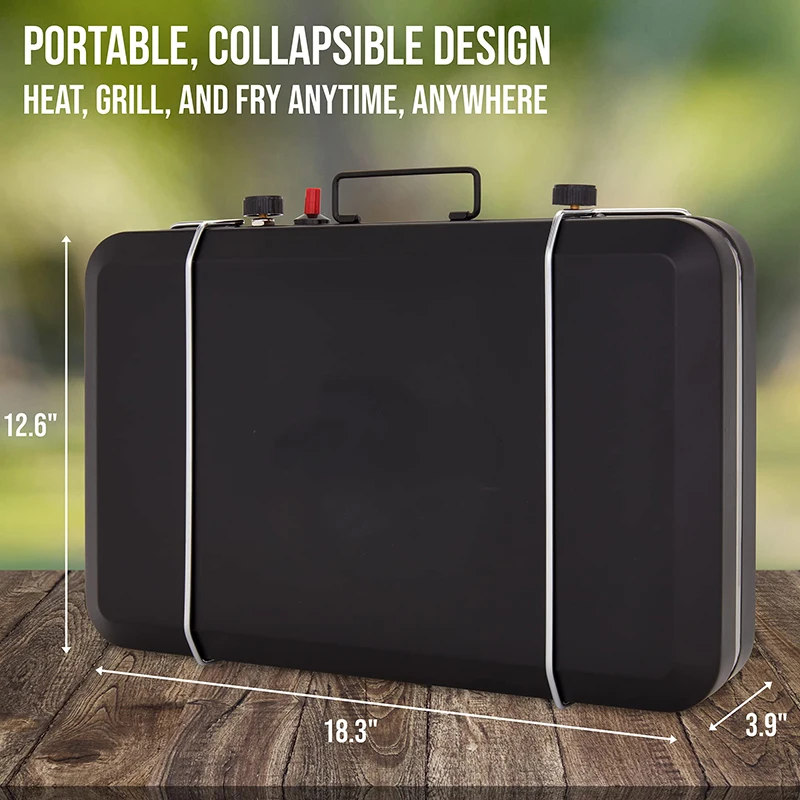 Kingpool 2 Burner Foldable Outdoor Barbecue BBQ Camping Gas Stoves Portable Hiking Tourist Butane Propane Gas Stove for Picnic
