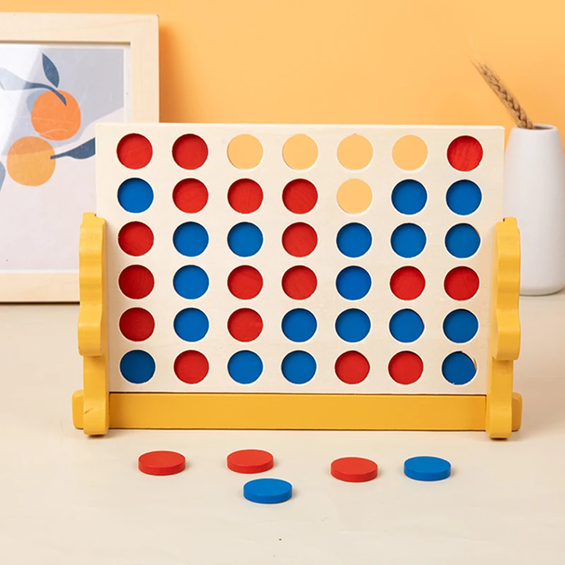 Wooden 2-player classic family strategy game 4 in a row game wooden board battle game for kids adults