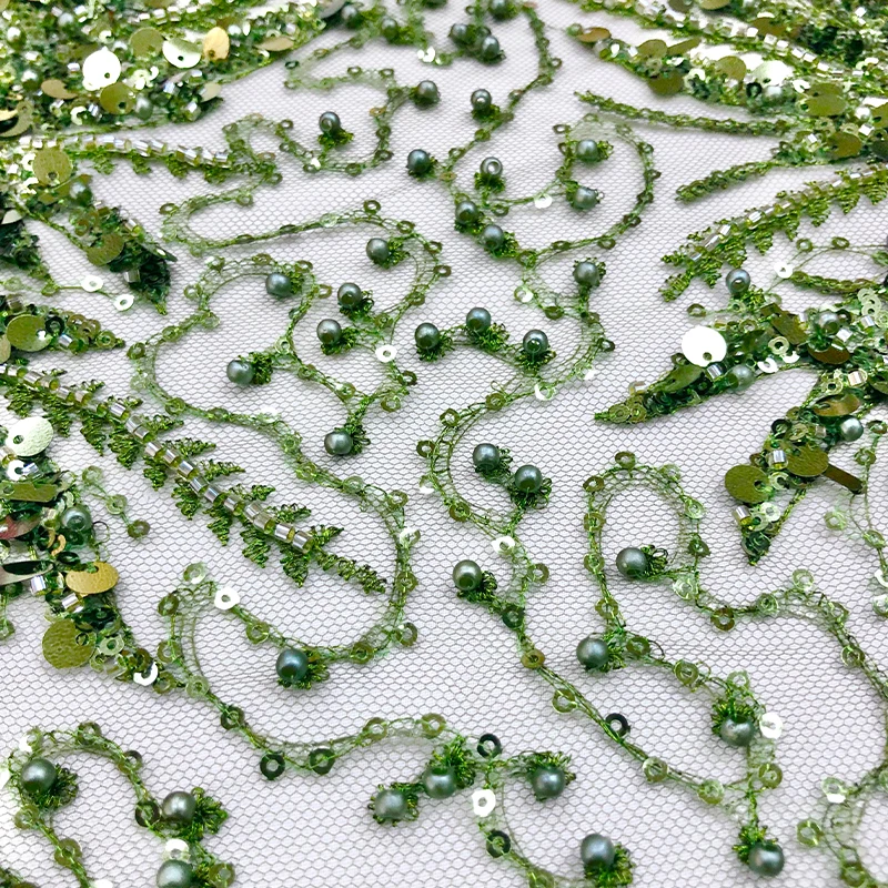 Soft Sequin Embroidery with 3D Flower French Lace Fabric for Wedding Bridal Lace Fabric