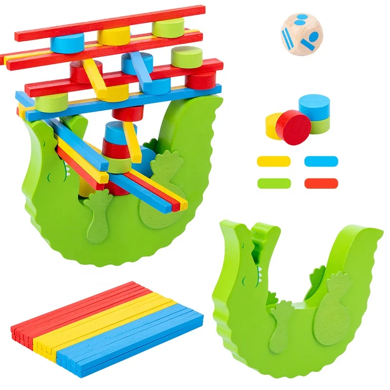 Children Montessori Wooden Animal Balance Blocks Board Games Toy Crocodile Educational Stacking High Building Block Wood Toy