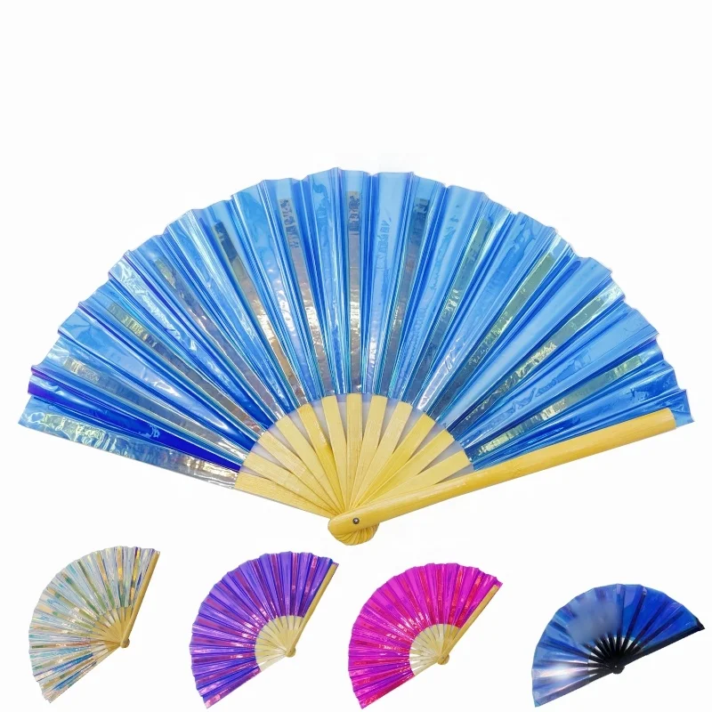 Wholesale PVC rave festival flash hand held folding fans crafted bamboo fan
