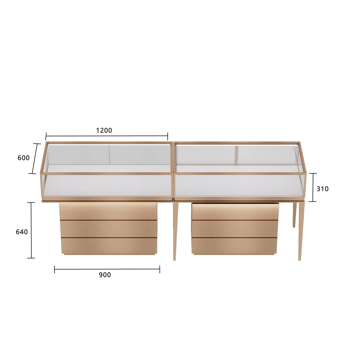 Wholesale Price Brand CT Quality Glass Metal Frame Drawer Streamline Display Retail Store Used Jewelry Showcase Display Portable