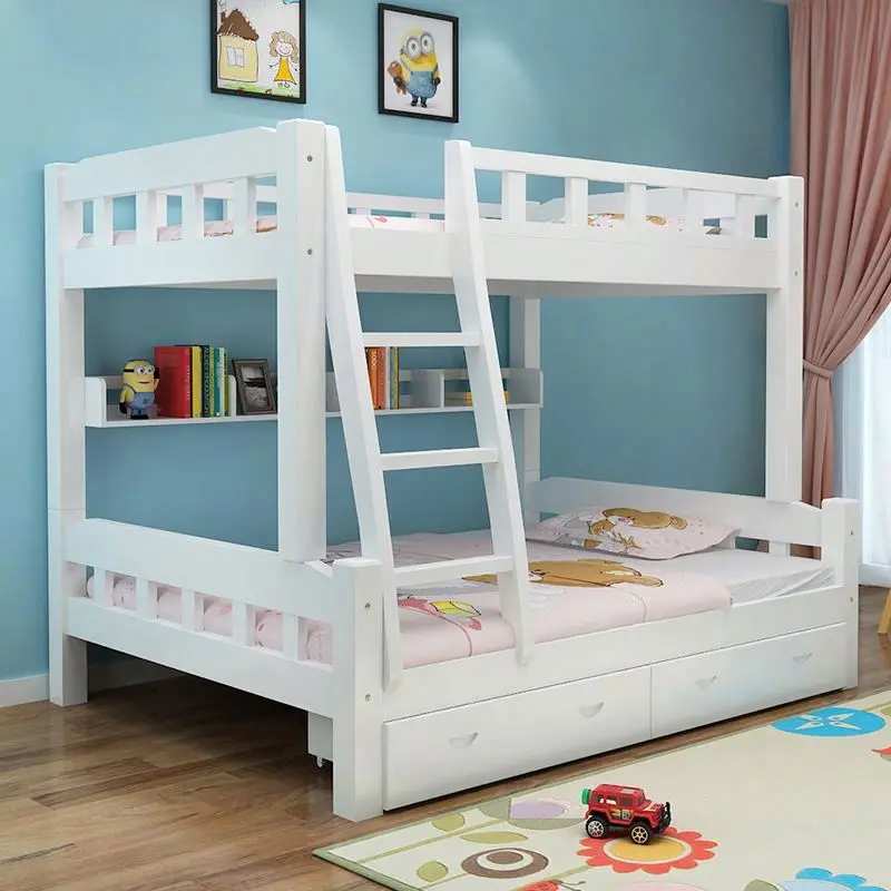 White Blue Pink Brown Kids Bunk Bed Solid Wooden Bedroom Furniture Folding Sofa Double Bed For  Children