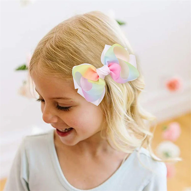 Newest Style Sweet Bow Hair Clips Handmade Rainbow Bows Hairpin Hair Grips For Children  hair accessories