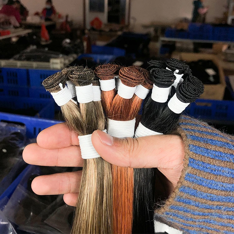 12A Raw Cambodian Human Hair Hand Tied Weft Thick Ends  Double Drawn Luxury Hand Tied Weft