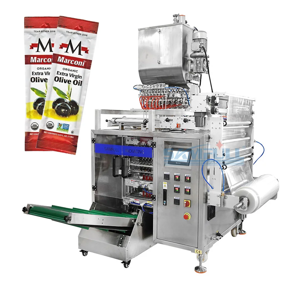 Automatic 4 side sealing liquid packing machine vertical multi track sachet organic extra virgin olive oil packing machine