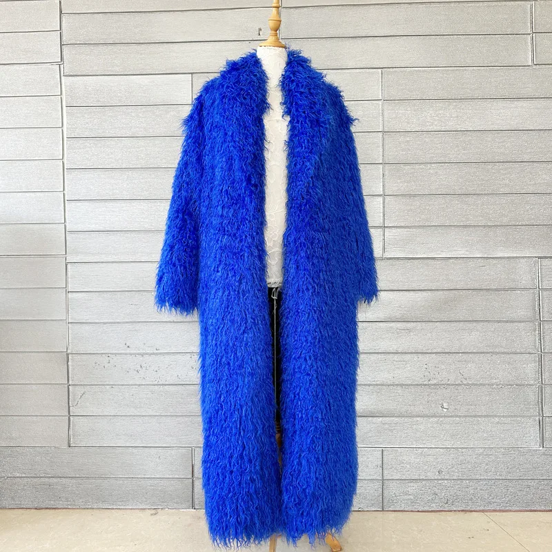 W-S1221A  Faux Fur Long Coat Cardigan Thermal Loose Slim Fit Plush Coats Female Jacket Autumn Winter Furry Outerwear