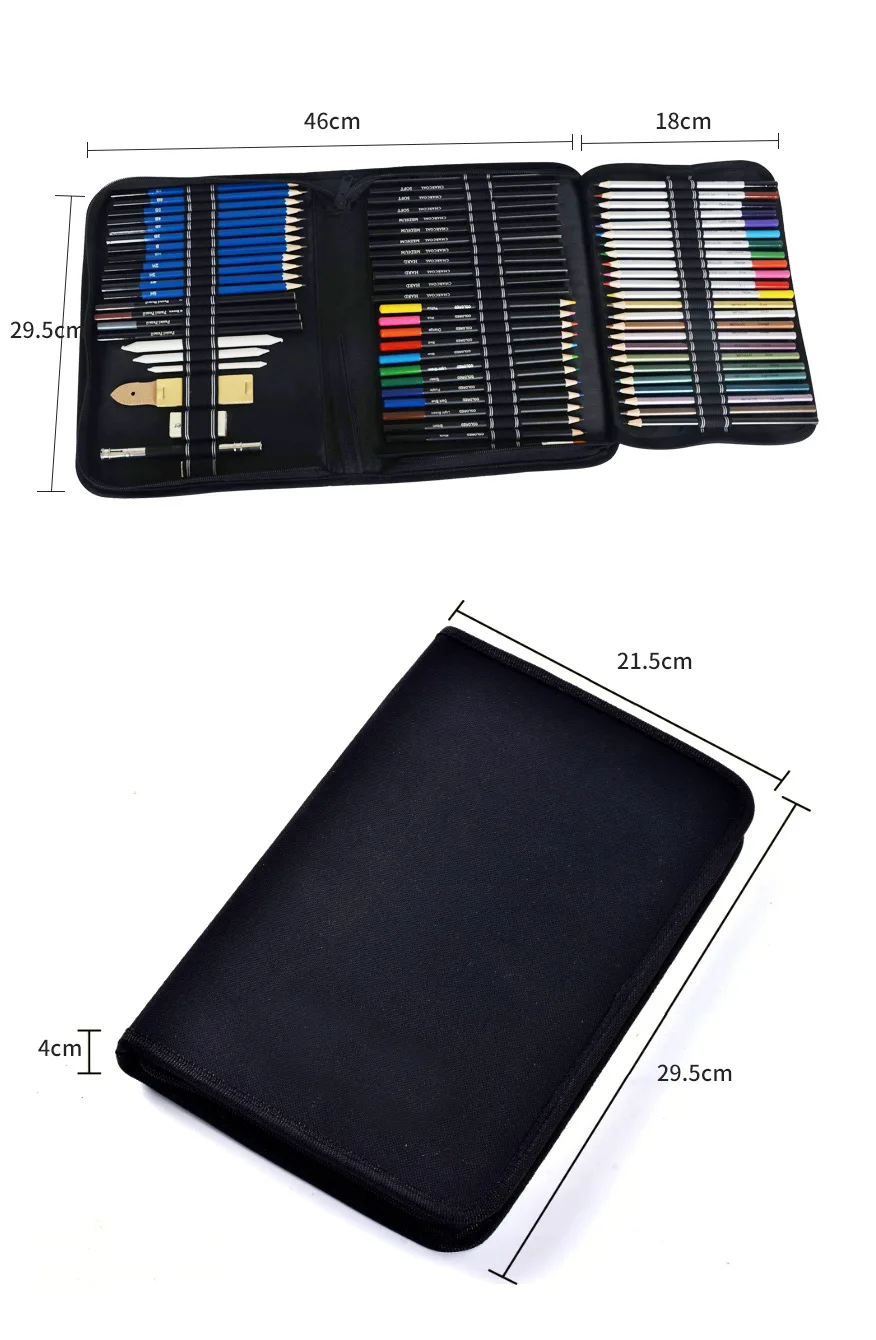 New Product drawing and sketching pencil art set Set With Roll Up Canvas Carry Pouch