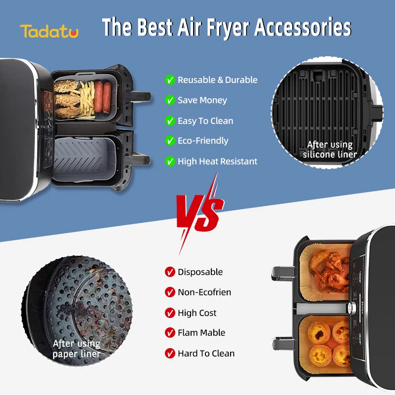 2 упаковки антипригарный прямоугольный воздушный фритюрница аксессуары многоразовая корзина поднос для выпечки силиконовые вкладыши фритюрницы Ninja Dual