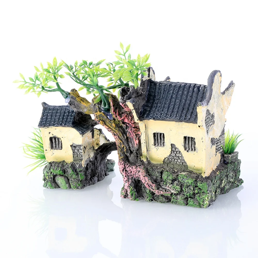Fish tank decoration aquarium landscaping resin crafts house rockery ornaments Jiangnan hut water town Yunhe Tower