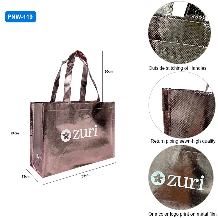 Eco-Friendly Promotional Shopping Bag Holographic Metallic Laminated Non-Woven Tote with letter Pattern