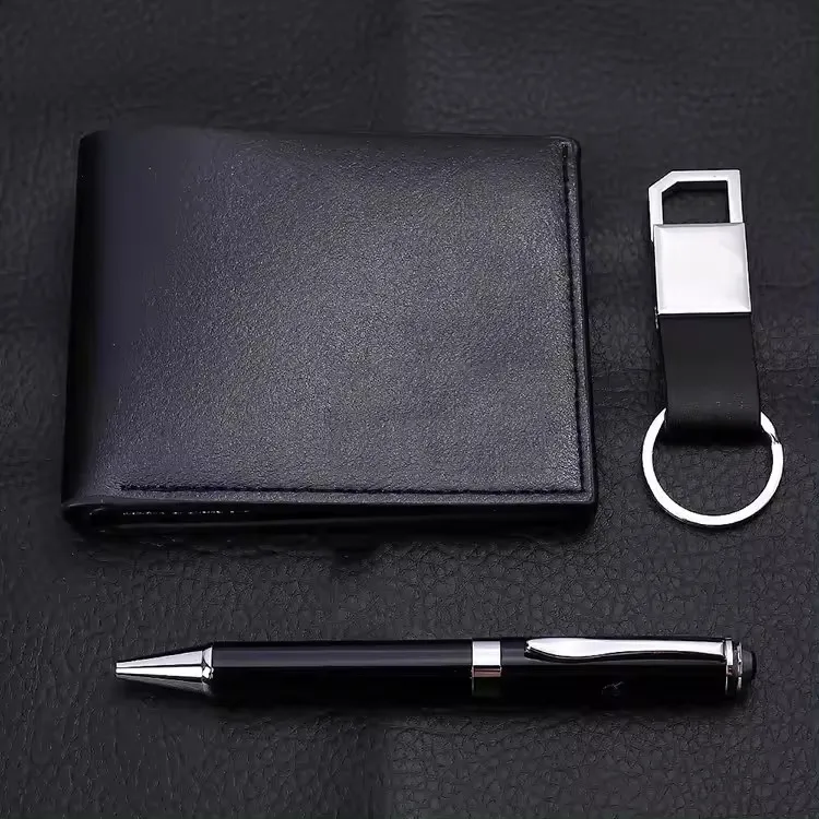 Wholesale Promotional 3 In 1 Wallet+ Key Chain + Pen Man Gift Set Corporate Gift Set Luxury Promotional Gift Set