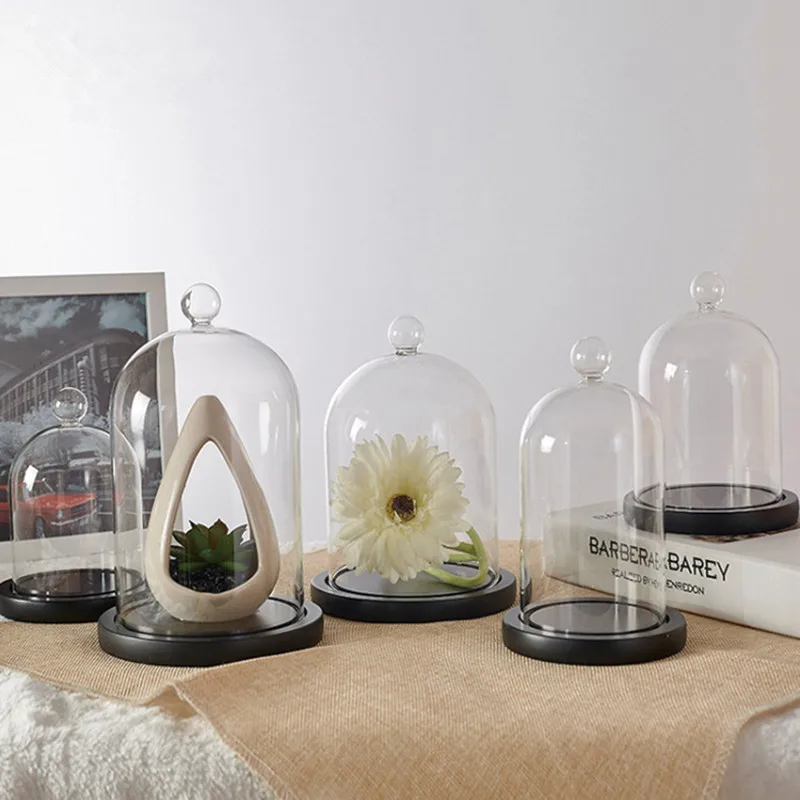 Preserved round glass dome with cork base dustproof transparent cover for immortal flower bell shaped candle