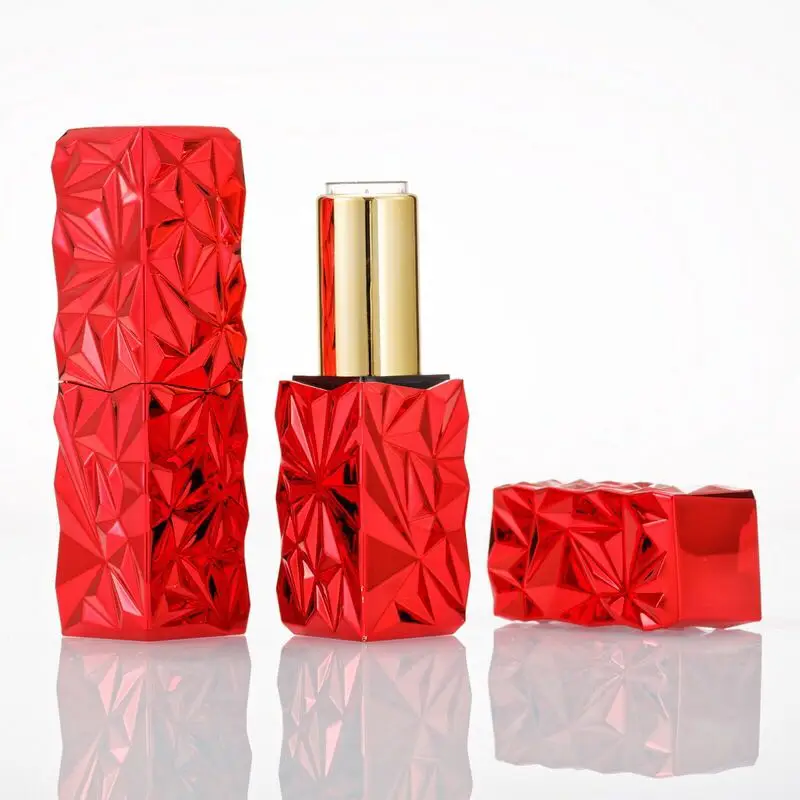 Lozenge lipstick container with magnetic snap,empty  lipstick tube cosmetic container,Lipstick tube with red gold silver
