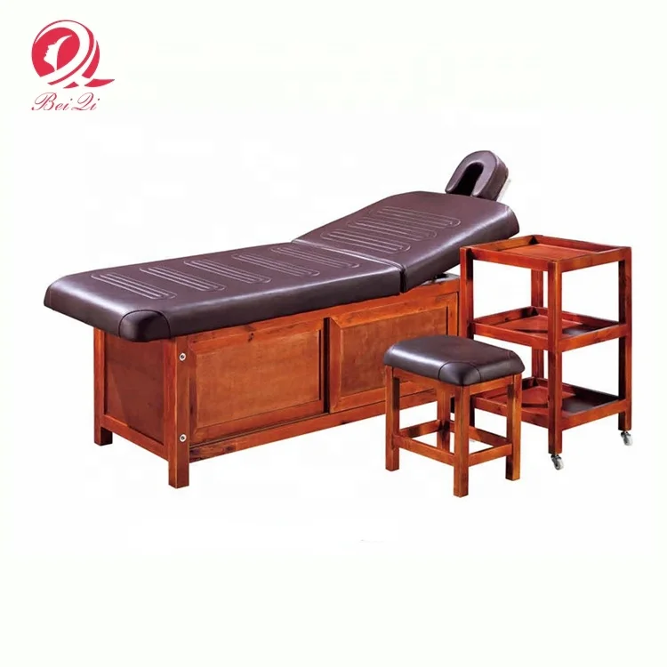 Luxury beauty salon furniture portable wooden spa facial bed massage bed table with cabinet for salon
