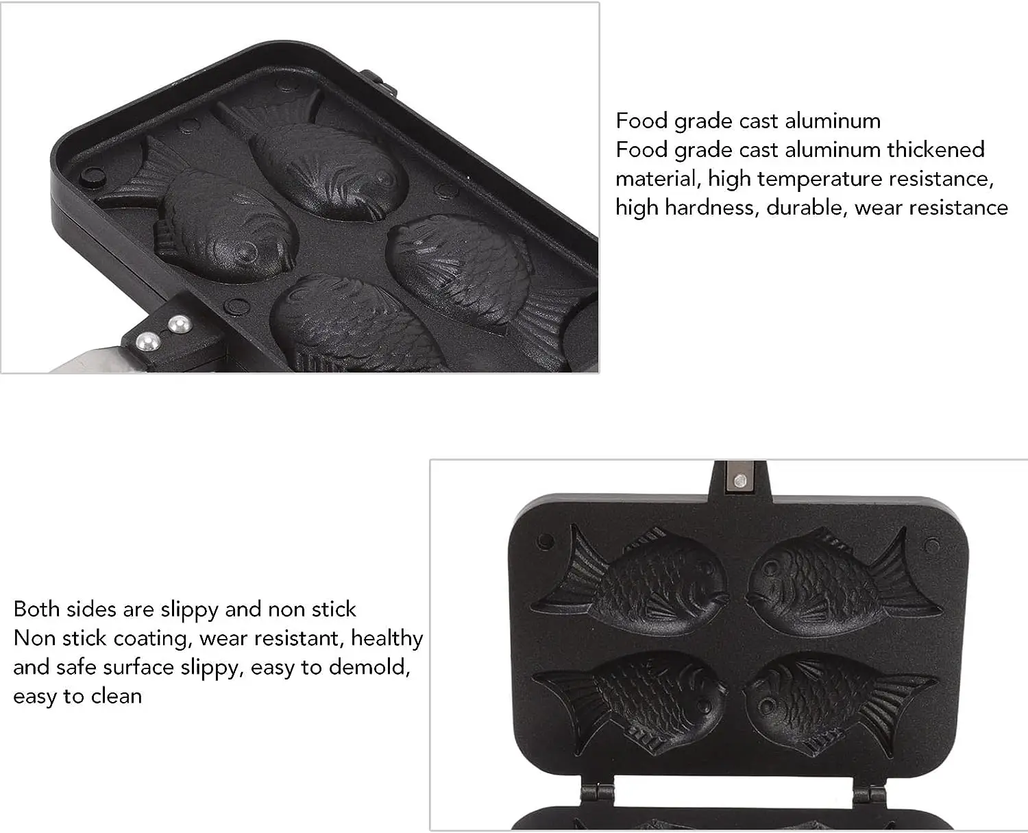 Taiyaki Fish Shaped Cake Mould 4 Trays Non-stick Japanese Waffle Cake Mold with Anti Scalding Handle