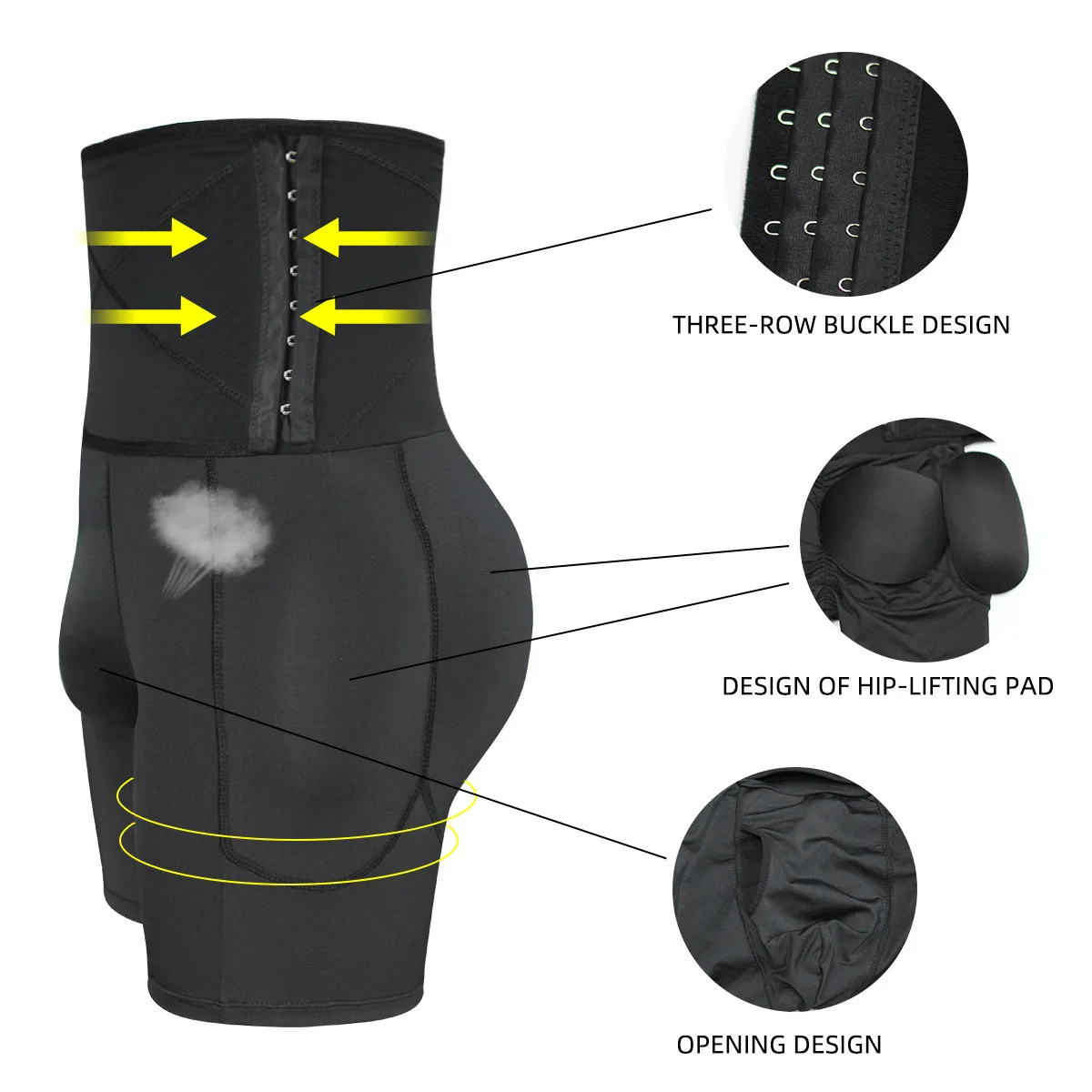 Men Breathable Butt Lifter Shapewear Tummy Control Shapewear Underwear Hip Lifting Pads With Three Row Buckle  Pants