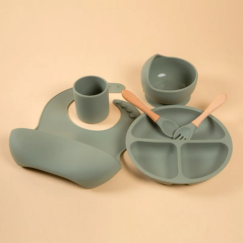 
Supplementary snack silicone cup set of dinnerware silicone baby feeding set bib bowl spoon cup 