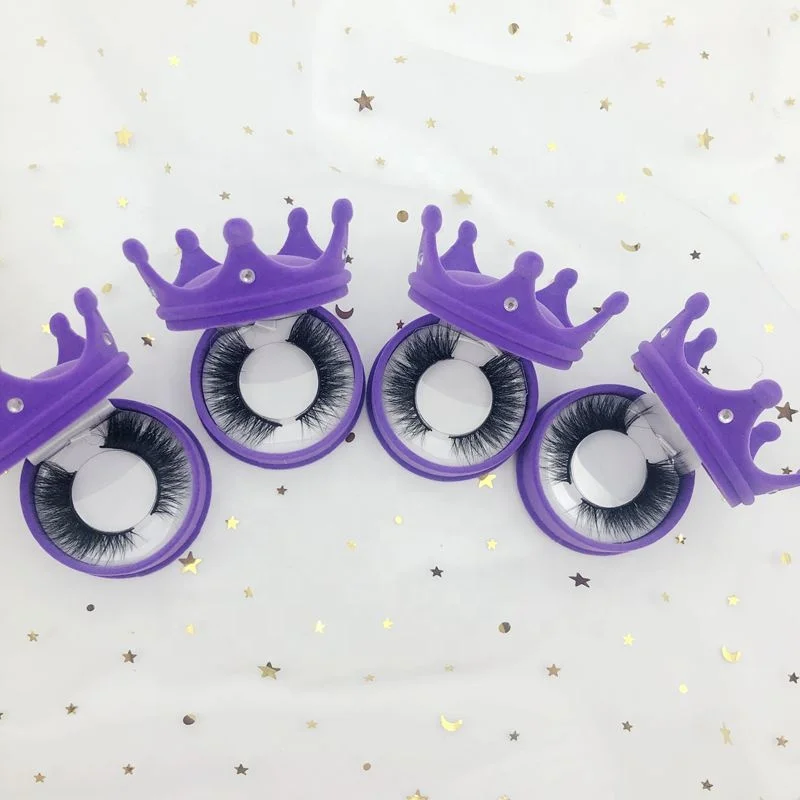 new lash cases Crown Shape Pink Purple Eyelash Packaging Case For natural style Mink Eyelashes with logo label