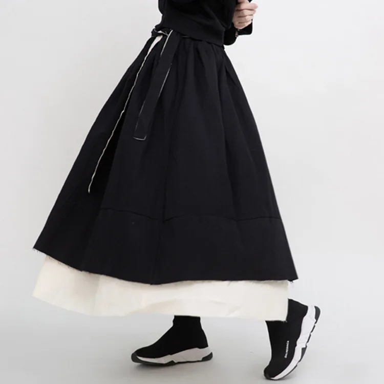 2022 Skirt Winter new mid-length niche Yamamoto Diablo double-layer rough edge irregular skirt for women 1261