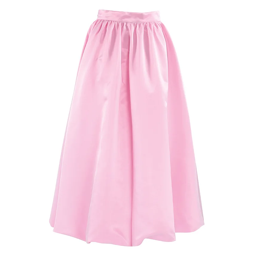 2023 new arrival women balloon skirt solid color elegant satin midi bubble skirts