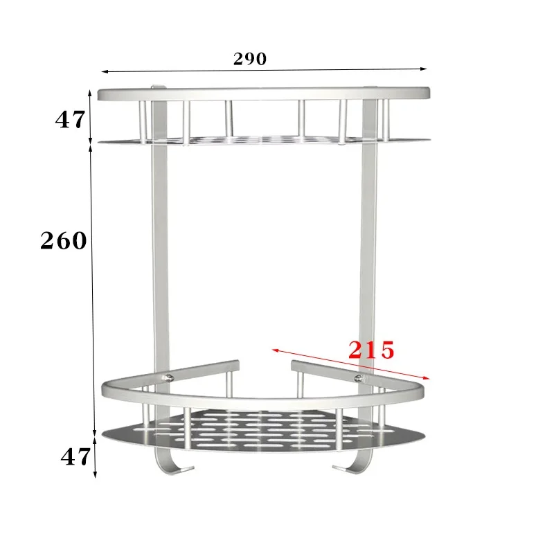 Cheap no drilling wall mounted aluminum shampoo holder bathroom corner 2 tier shelf shower caddy triangle organizer rack