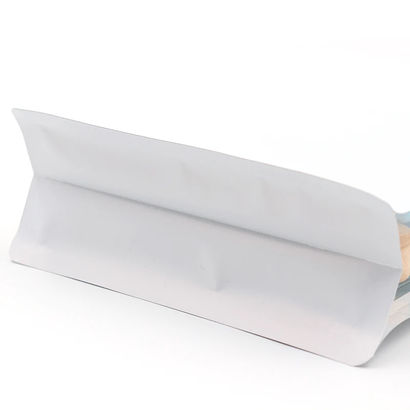 High quality 8 side seal tea coffee bean zipper flat bottom pouch with side window for pet food