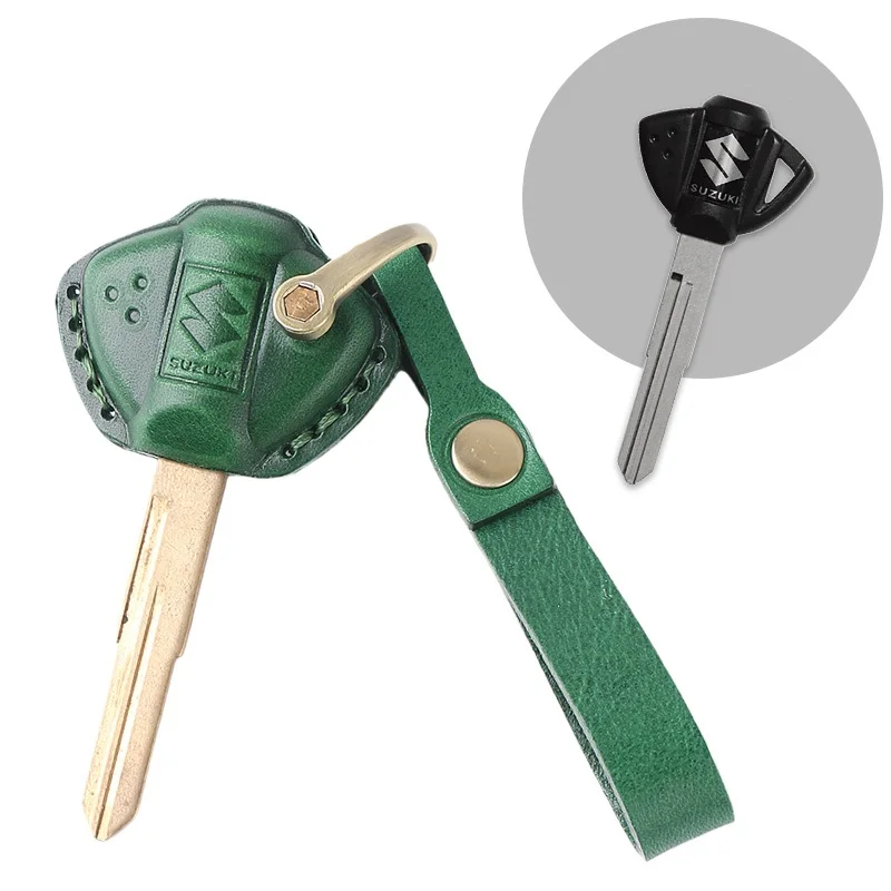 Hotsale Real Leather Key Case Fob Cover with Keychains For Suzuki Motor Motorcycle KeyRing key cover accessory