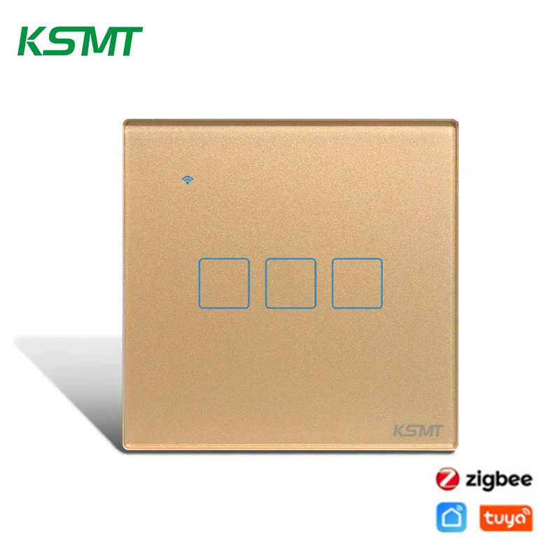 Ksmt 86 EU Standard zigbee mini switch 3 gang1 way tempered glass panel touch light switch zigbee remote switch