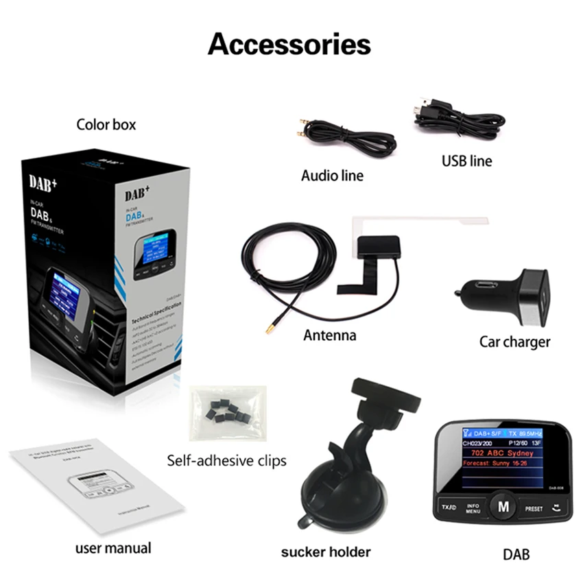 Car DAB Digital Radio Receiver Colorful TFT LCD Screen Bluetooth Handsfree Car MP3 FM Transmitter DAB car Adapter