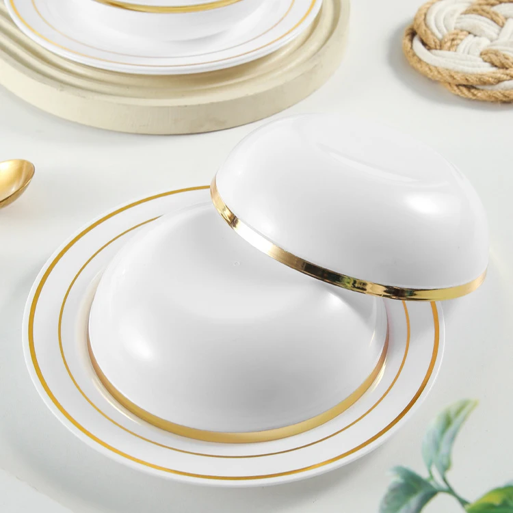 2024 Nordic Modern High Grade Gold Rim Bright White Porcelain Tableware Set Round Dinner Plates Antique Reef Gold Wedding bowls