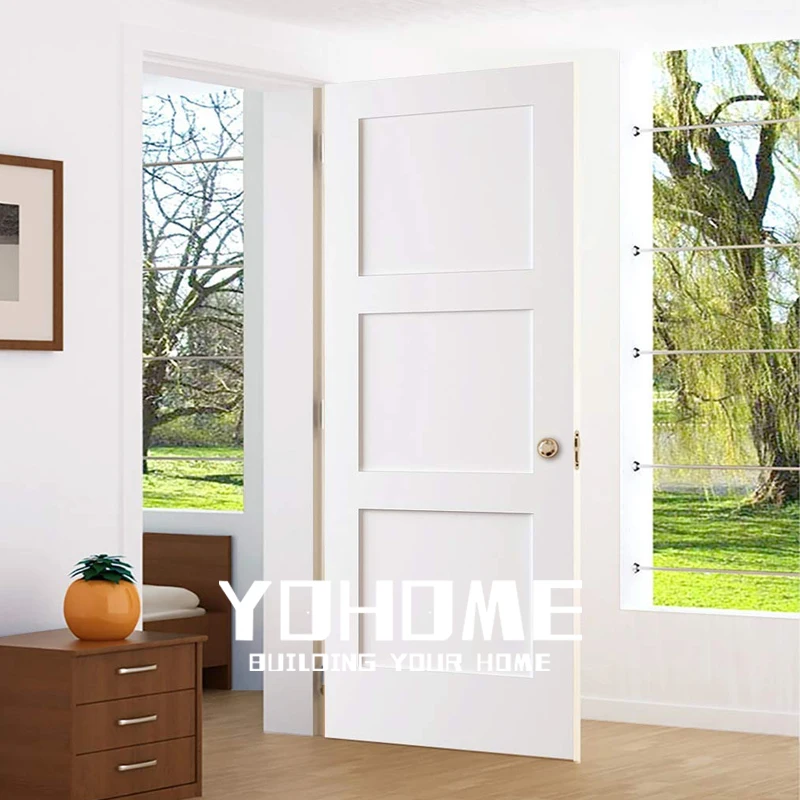 Shanghai shaker style wood door for bedroom internal door shaker 3 panel white shaker melamine doors