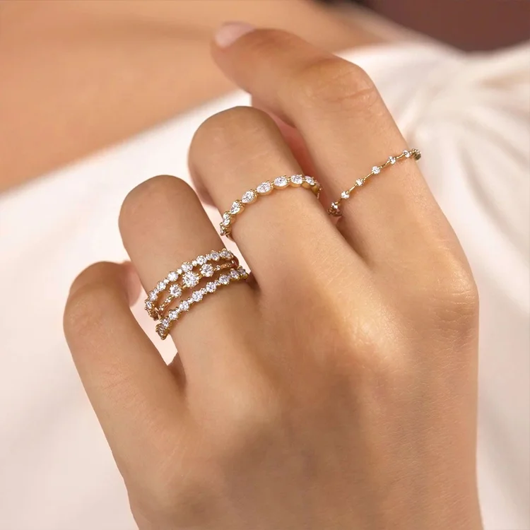 High Quality 14K Gold Plated Stainless Steel Rings Diamond & Zircon Engagement Stacking Rings for Women for Gift