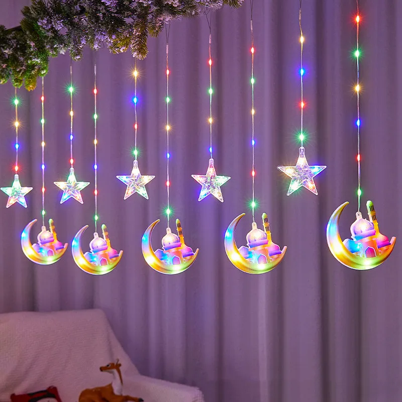 2023 New Led Wire Star Curtain Gift Lights Muslim Ramadan Accessories Decorative Moon Castle Holiday Lights Id Al-fitr Light