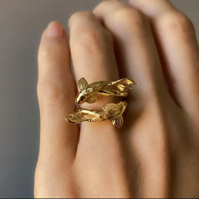 Fengshui Koi Fish Ring Карп оптом из нержавеющей стали PVD-Покрытие Регулируемые кольца Lucky Feng Shui