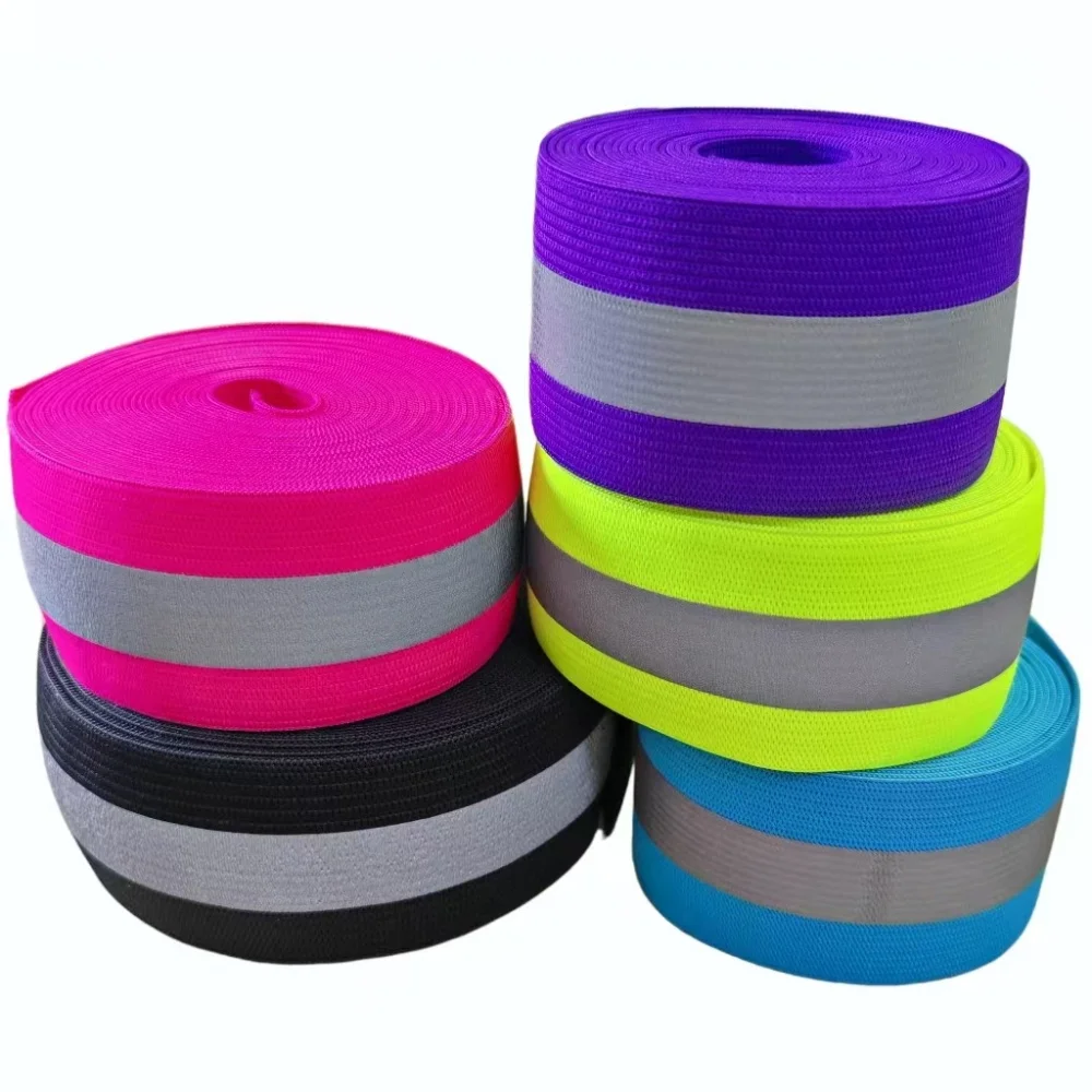 Wholesale Fluorescent Safety Reflective Material Roadway Safety Poly 4cm High Visible Reflective Webbing Sewing Yarn Strap