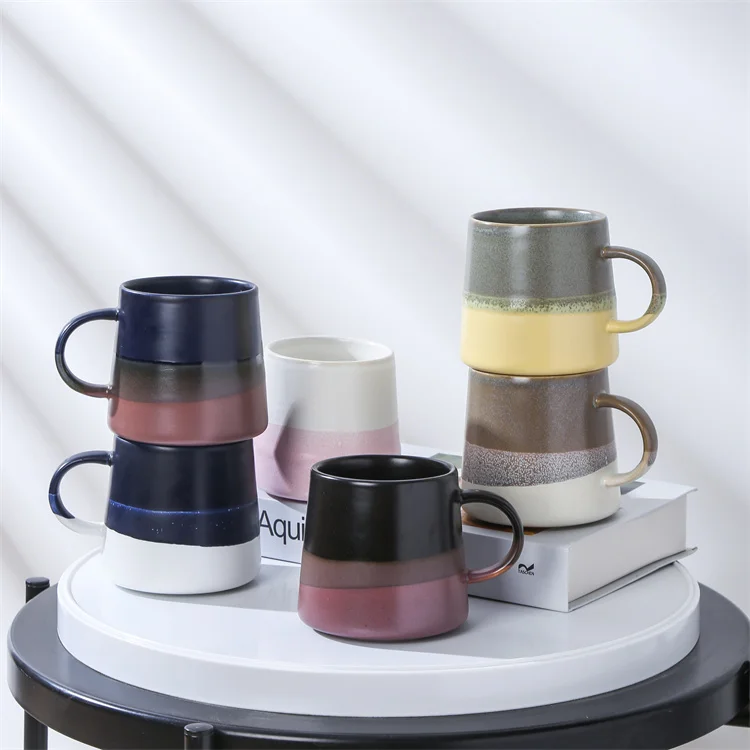 Retro gradient overlapping glazed handmade custom nordic ceramic tea cup cappuccino latte coffee stoneware mug
