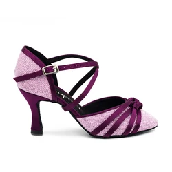 Ballroom/Salsa Dance Shoes Woman Purple Pink Ballroom Dance Dress