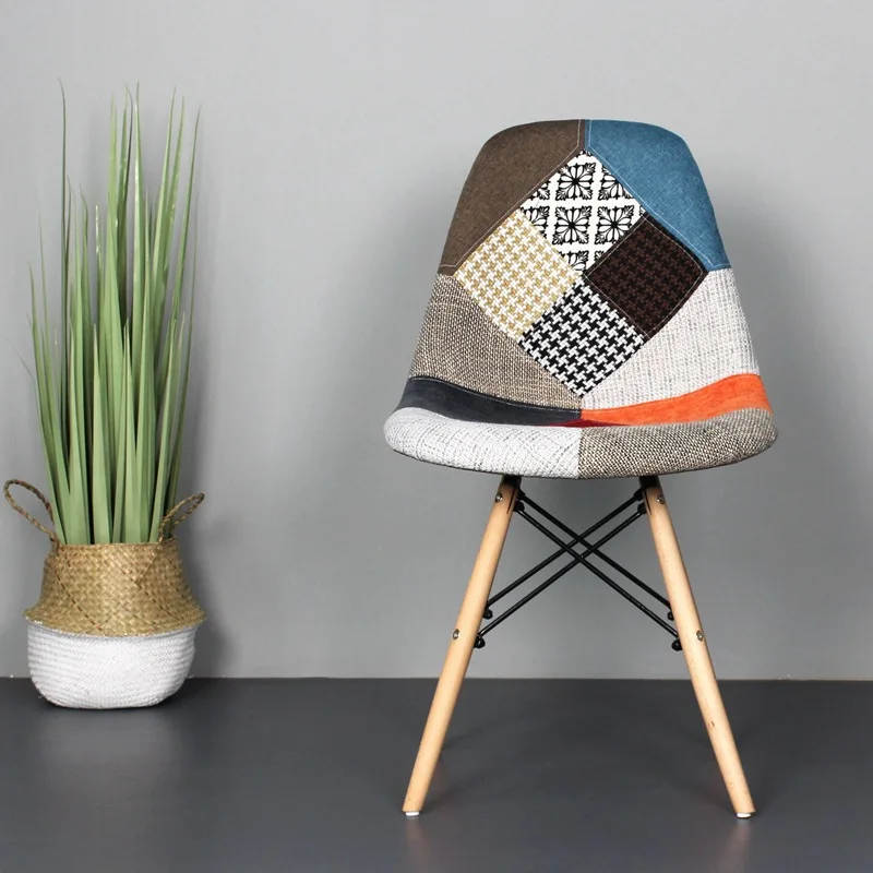  Обеденный стул в форме ракушки из скандинавской ткани с деревянными перекрестными ножками