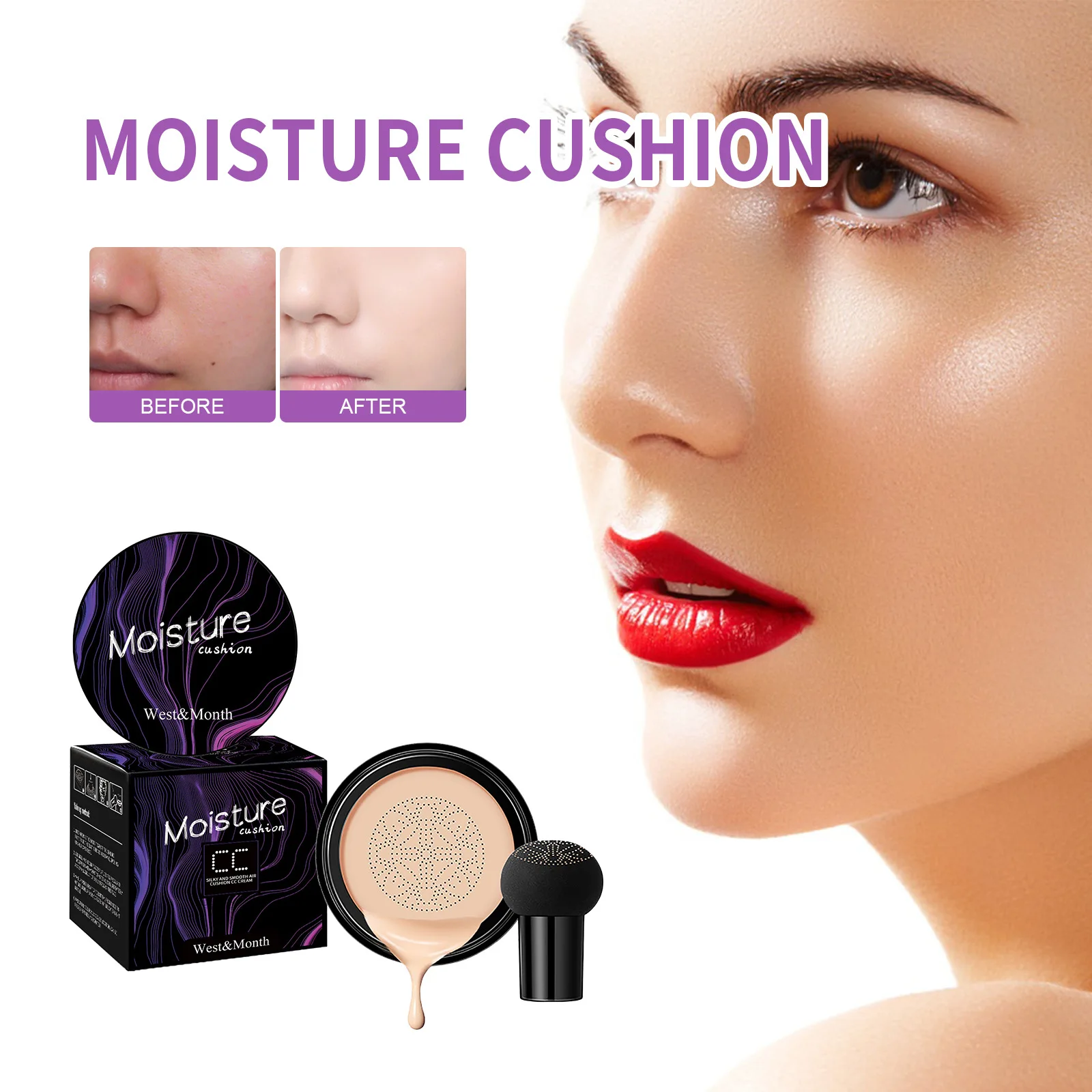 2022 High  Quality  Mushroom Shape Makeup Cotton Natural Nude Makeup Setting BB Cream Foundation air moisture cushion