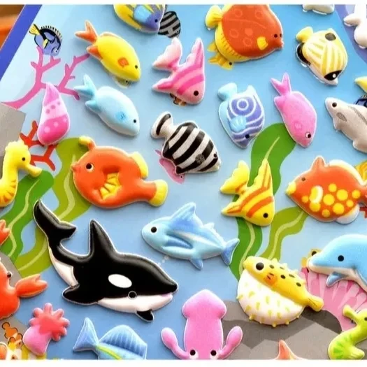 Wholesale High Quality Kawaii Kid Play 3D Bubble Puffy Cartoon Shark Animal Self-adhesive Sticker