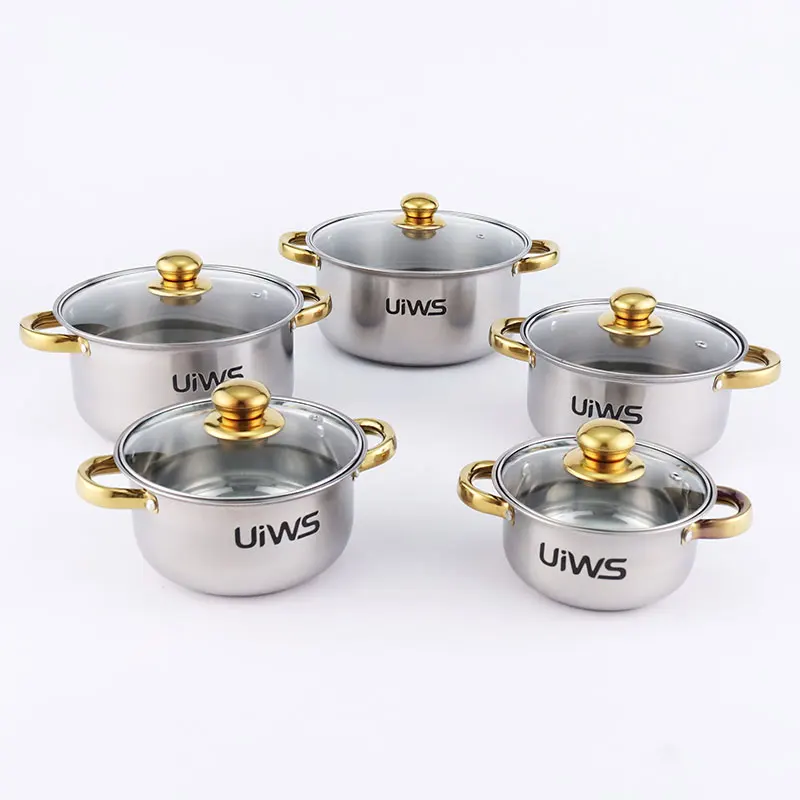 OEM 10pcs Cooking Pot Kitchenware Stainless Steel Casserole  Cookware Set Cooking Pot And Pans Set