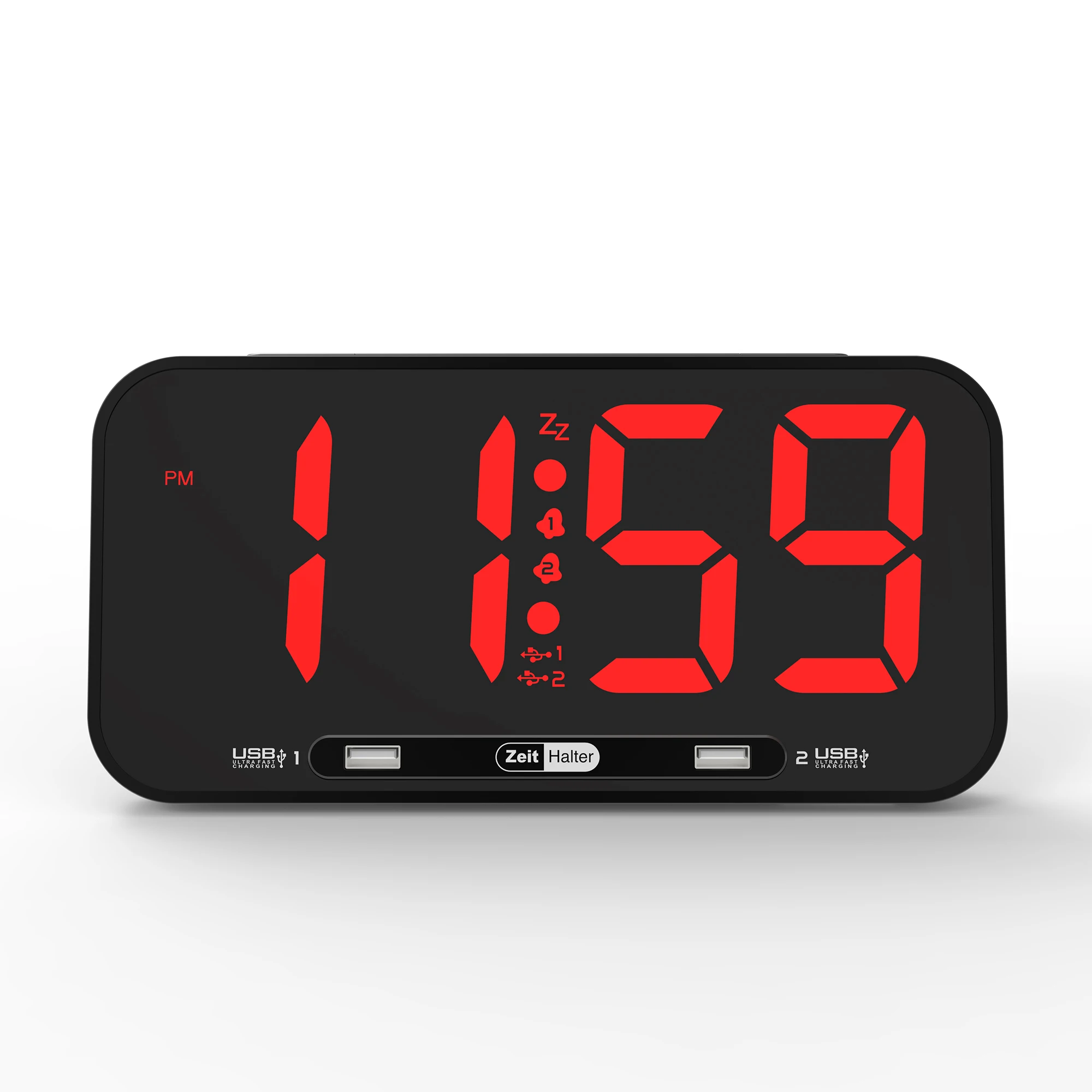 LED display USB port 2Alarm large screen digital alarm clock red blue clock  big oversized wall clock