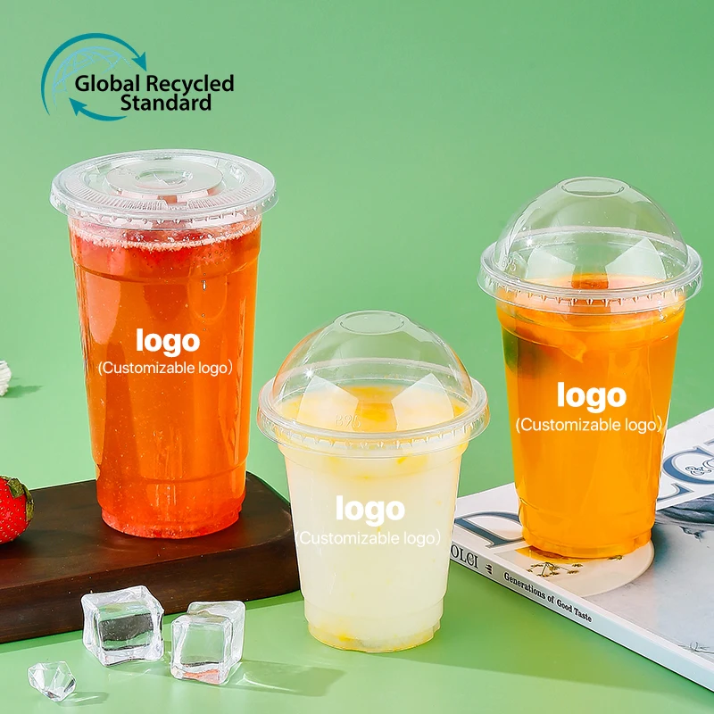 Printing LOGO Plastic pp Pet Cup  95 Caliber 360ml 500ml 700ml Transparent PET clear Plastic Cups with Lid and Straw