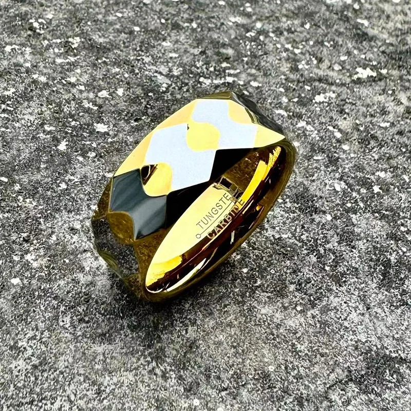 Custom Design Jewelry 8mm Cut Band Ring Two-tone Gold Plated Tungsten Carbide for Men