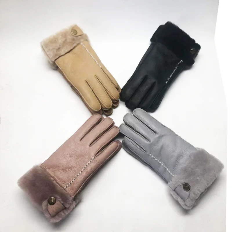 Factory wholesale winter warm 100% real sheepskin fur gloves for men women