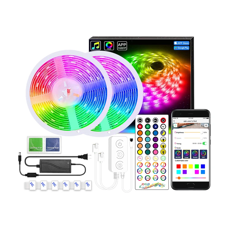APP bluetooth Led Strip Lights 20m Rgb 5050 Smd Flexible Ribbon Waterproof Rgb Led Light 5m 10m 40 Key Wireless Controller