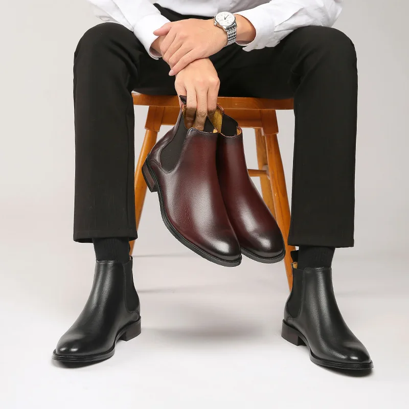 Genuine Leather Black Business Casual Leather Shoes Flat Fashion Custom Men Designer Luxury Liberty Chelsea Boots Winter Shoes