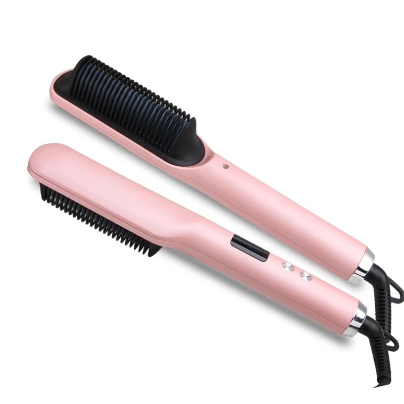 Portable Home Use Professional Ceramic Flat Iron Comb LCD Hair Straightener Brush