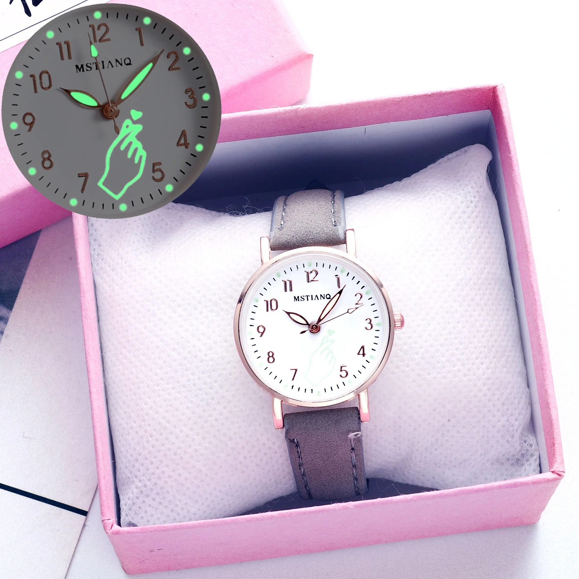 China Cheap young ladies girls Leather wrist watches stylish wristwatch  love Luminous Pointer Quartz watch